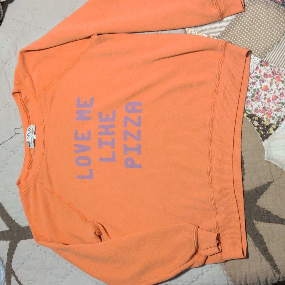 Wildfox Orange Purple Crewneck Sweatshirt 'Love Me Like Pizza' Comfy Size S